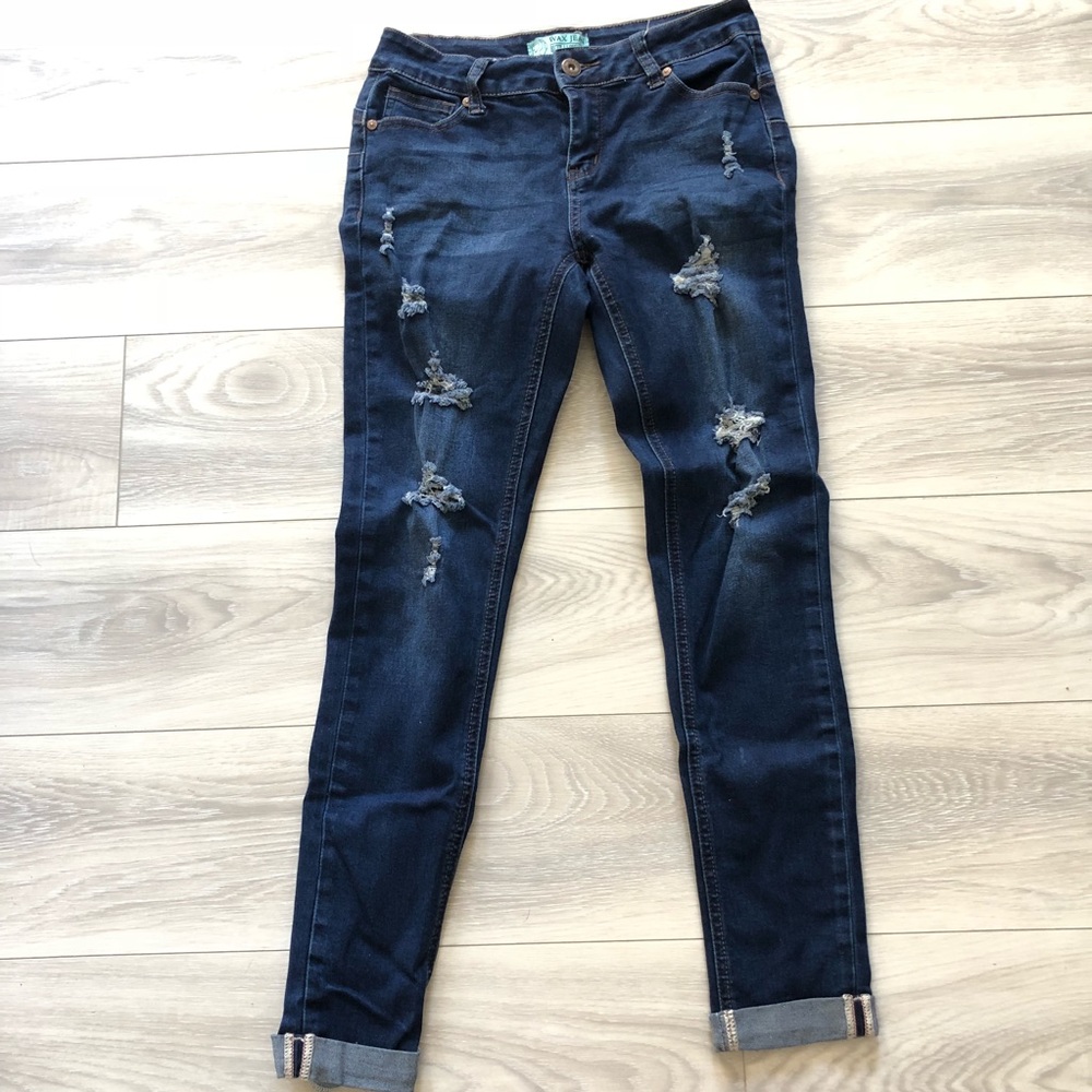 High Wasted Dark Washed Ripped Jeans